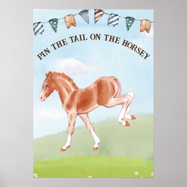 Póster Pin la cola en el juego de caballos para los niños (Frente)