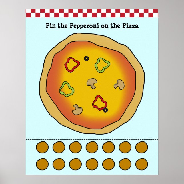 Póster Pin the Pepperoni en el juego de la pizza (Frente)