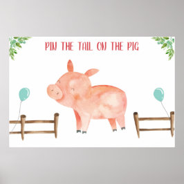 Póster Pin the Tail Pig Farm Animals Boy Birthday Poster