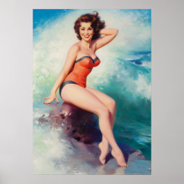 Póster Pin-Up al lado del Surf Art
