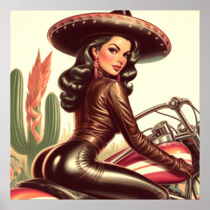 Póster Pin-up de Biker Vintage