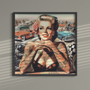 Póster Pin-up de Carreras retro