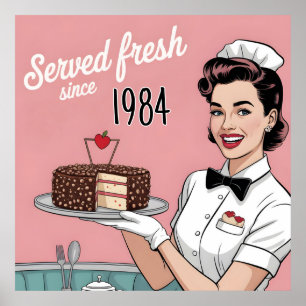 Póster Pin-Up de Comedor: Camarera Retro y Año Personaliz