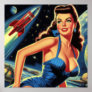 Póster Pin-up de espacio retro