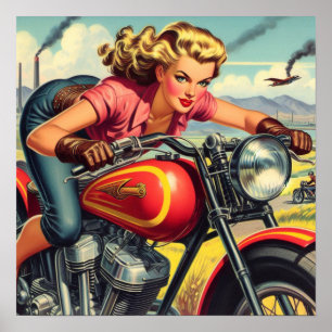 Póster Pin-up de motocicleta retro