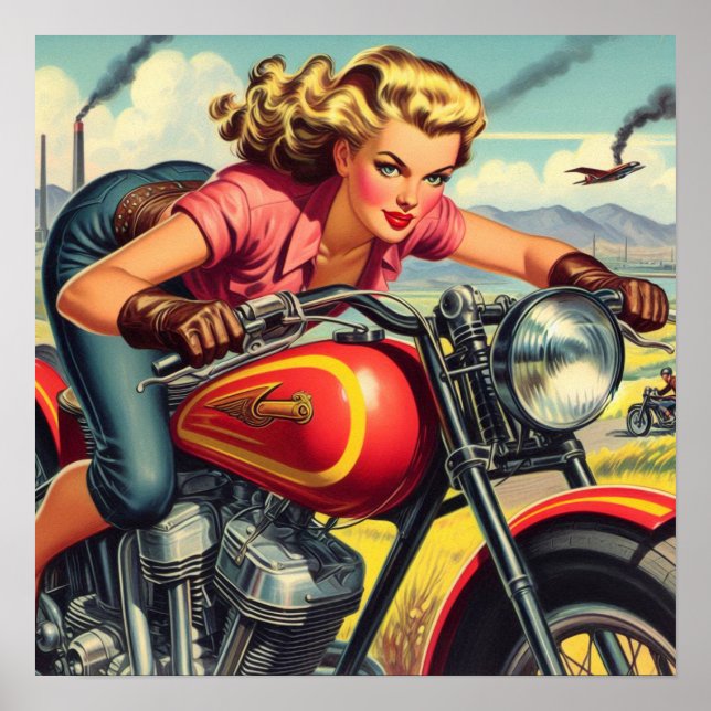 Póster Pin-up de motocicleta retro (Frente)