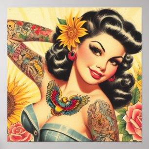 Póster Pin-up de tatuaje retro