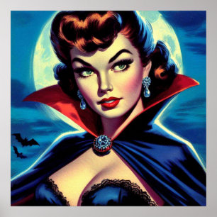 Póster Pin-up de vampiros retro