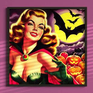 Póster Pin-up de vampiros retro cute