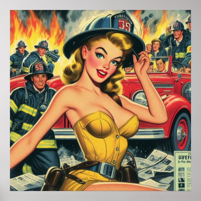 Póster Pin-up del bombero (Frente)