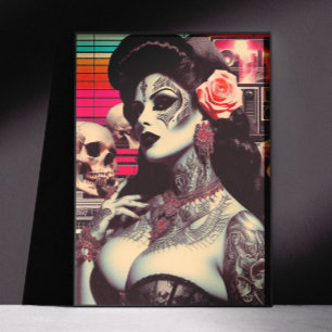 Póster Pin-up espeluznante de synthwave