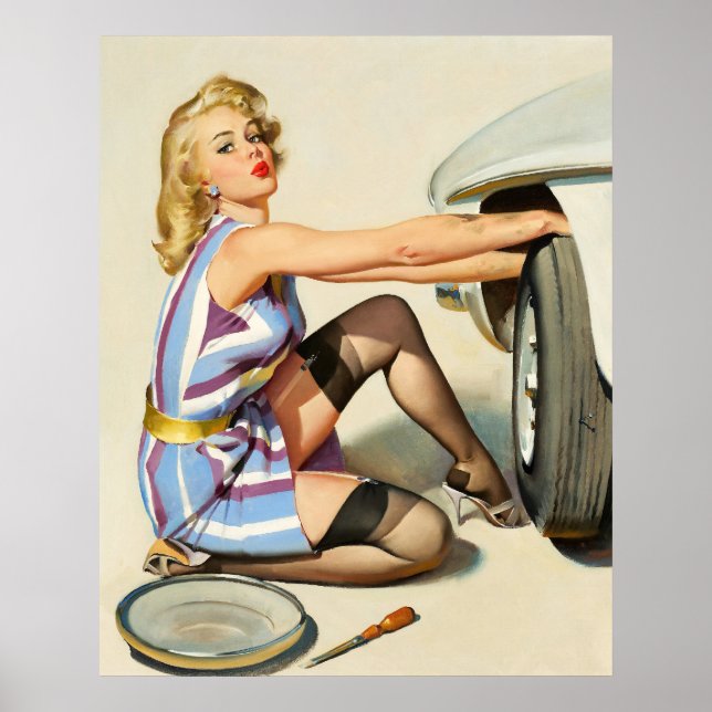 Póster Pin-up Fixing A Car (Frente)