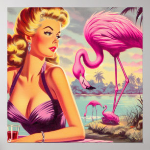 Póster Pin-up Flamingo Tropical