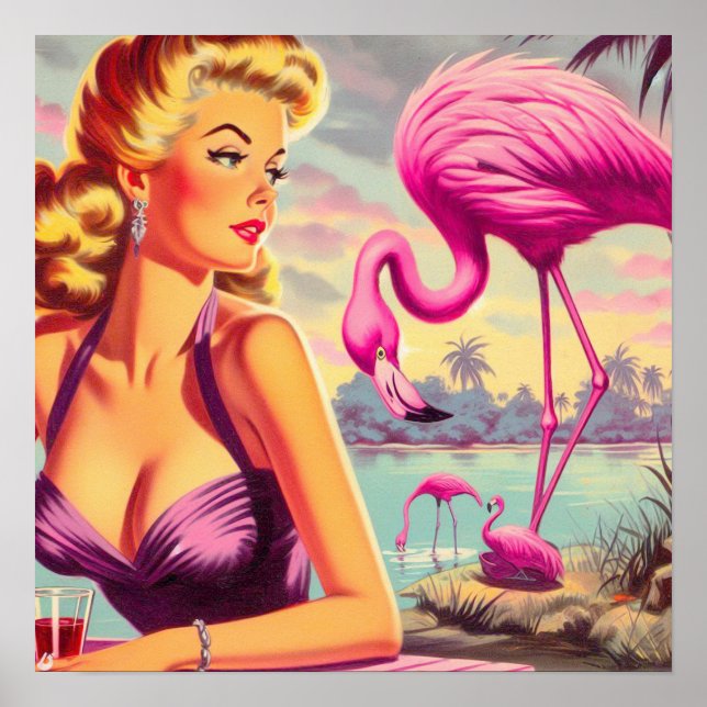Póster Pin-up Flamingo Tropical (Frente)