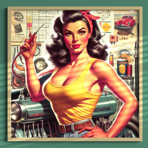 Póster Pin-up mecánico de garaje