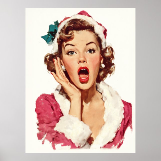 Póster Pin-Up Navideño Retro Sorprendido (Frente)