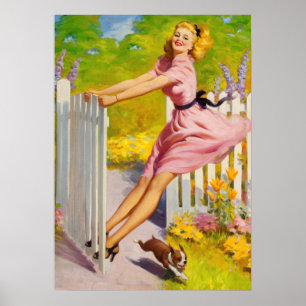 Póster Pin-up Playtime con perro