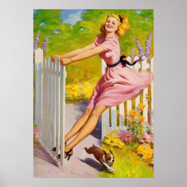 Póster Pin-up Playtime con perro (Frente)