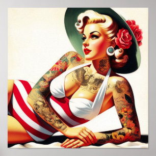 Póster Pin-up Retro Tattoed Swimsuit