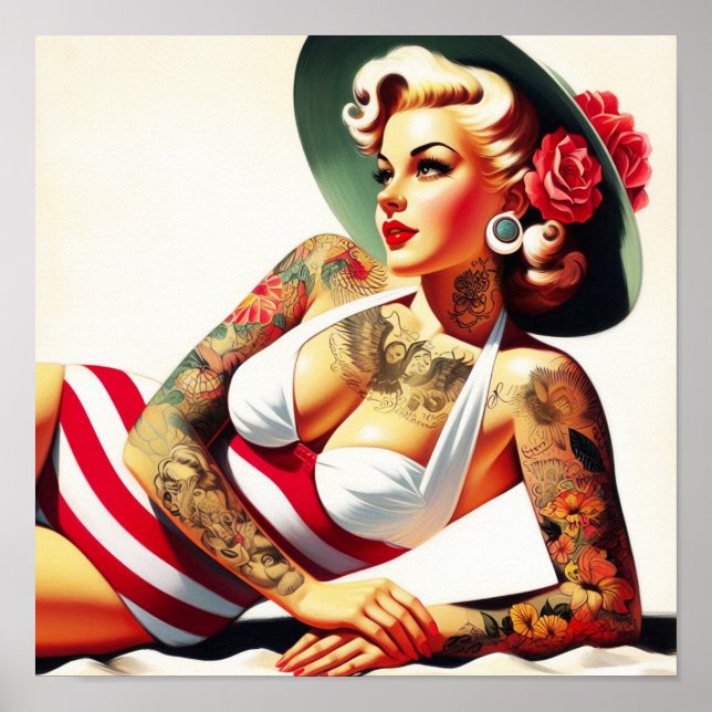 Póster Pin-up Retro Tattoed Swimsuit (Frente)