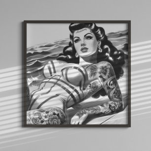 Póster Pin-up retro tatuoed