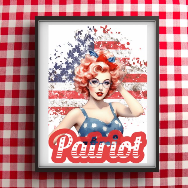 Póster Pin Up Viejo Retro Estadounidense Patriota Chica B (Subido por el creador)