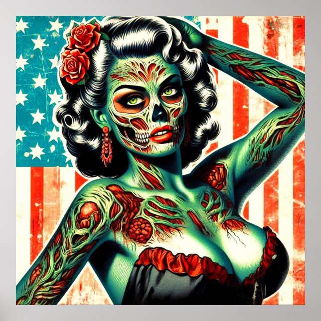Póster Pin-up zombie estadounidense (Frente)