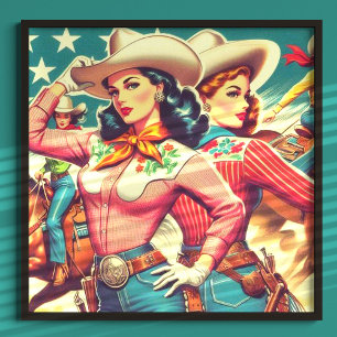 Póster Pin-ups Retro Cowgirls