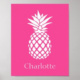 Póster Piña Blanca Elegante sobre Rosa
