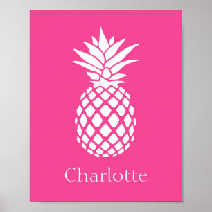 Póster Piña Blanca Elegante sobre Rosa