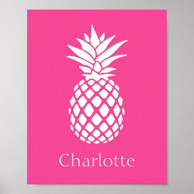 Póster Piña Blanca Elegante sobre Rosa (Frente)