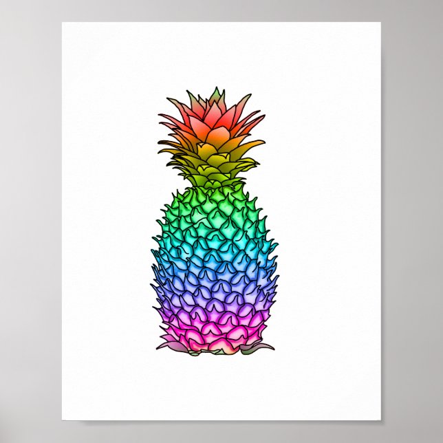 Póster Piña coloreada de arcoiris (Frente)
