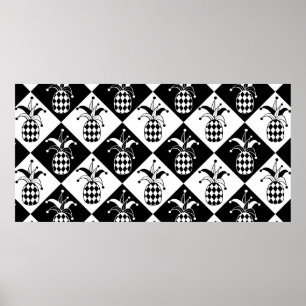 Póster Piña estilizada. Gorra y rhombus Harlequin. Mar