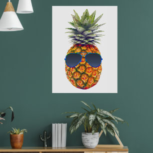 Póster Piña gigante con gafas de sol, amantes de la comid