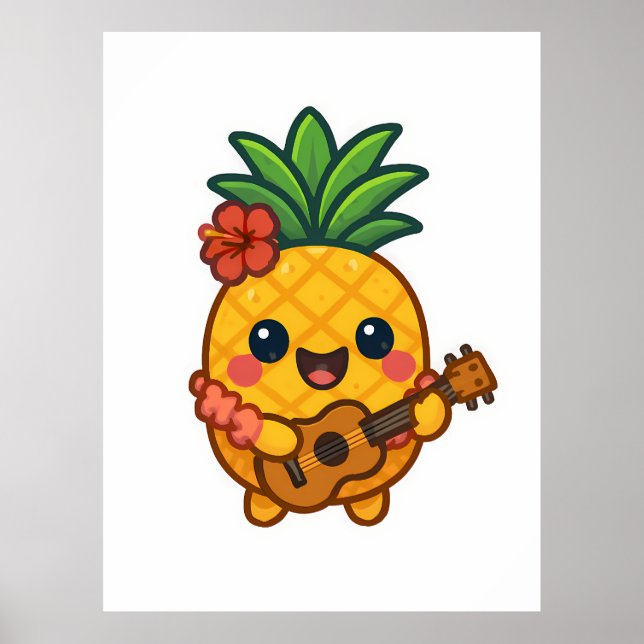 Póster Piña Kawaii sonriente - Tropical (Frente)