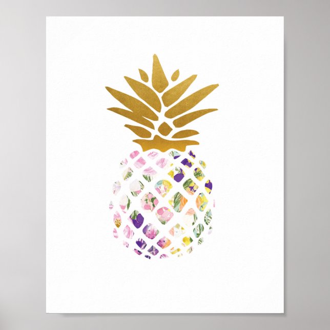 Póster Piña - oro - floral (Frente)