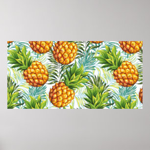 Póster Piña. Patrón sin foco. Patrulla floral vintage