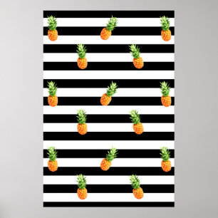 Póster Piña, rayas negras, tela de piña