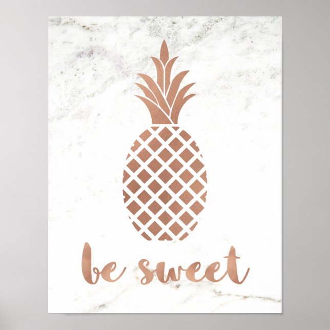 Póster Piña rosa Rosa sobre Mármol Blanco | Ser dulce (Frente)
