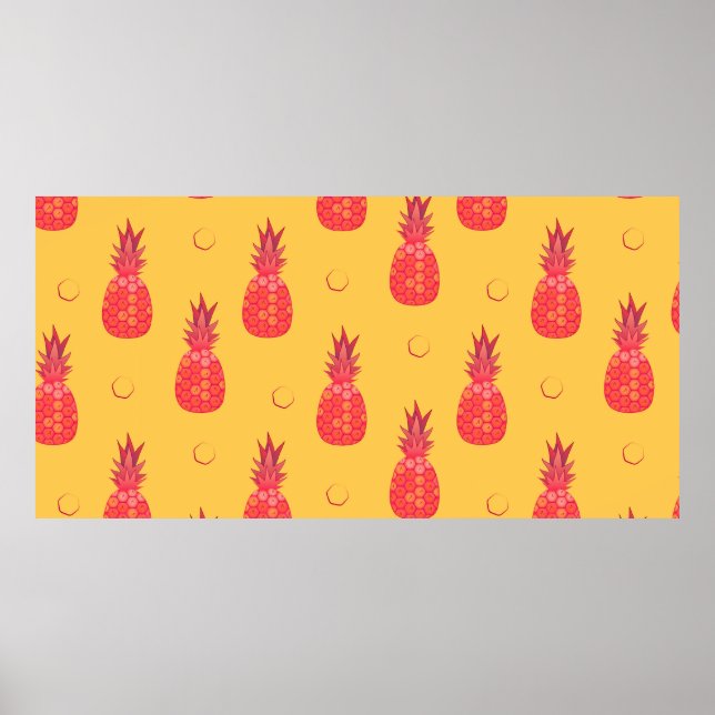 Póster Piña rosada sobre fondo naranja. Manto sin foco (Frente)