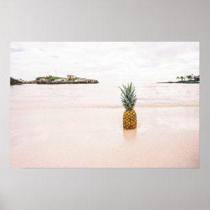 Póster Piña tropical del acento de la playa de la isla