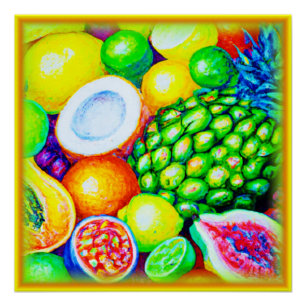 Póster Piña y fruta tropical. ¡Hazte con una en Zazzle