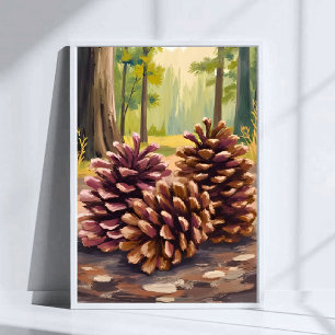 Póster Piñas   Bosque Otoñal Acuarela