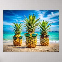 Póster Piñas con gafas de sol elegantes