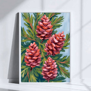 Póster Piñas de invierno   Pintura en acuarela de la natu