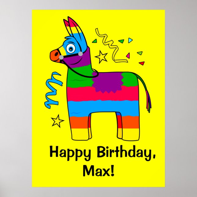 Póster Pinata Happy Birthday Name Customizable (Frente)