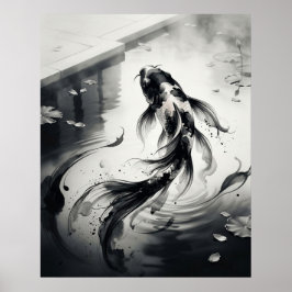 Póster Pincel de Koi de Tinta Estanque