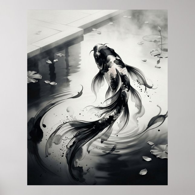 Póster Pincel de Koi de Tinta Estanque (Frente)