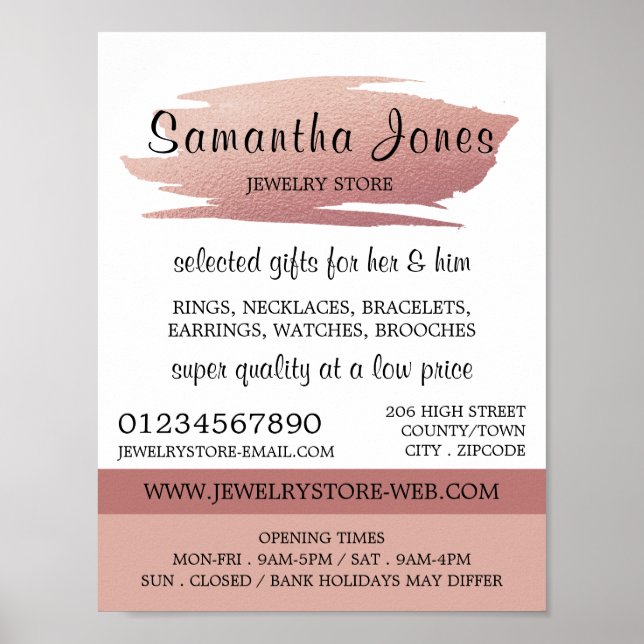 Póster Pincel de Relieve metalizado dorado Rosa moderno,  (Frente)