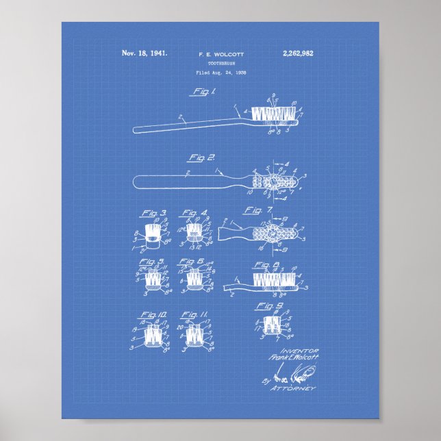 Póster Pincel dental 1941 Patent Art Blueprint (Frente)